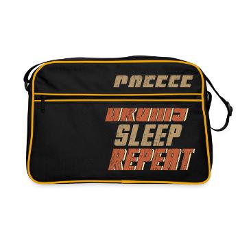 Coffee Eat Sleep Drums Repeat Schlagzeug - Retro Tasche - Schwarz/Gold - Vorne