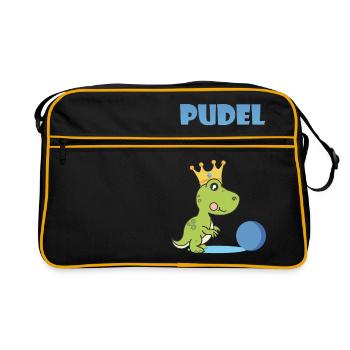 Pudelkoenig - Pudelkönig Kegeln T-Shirt - Retro Tasche - Schwarz/Gold - Vorne