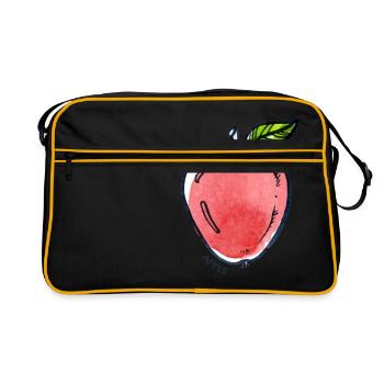 Apfel Obst Frucht Apple Fruit - Retro Tasche - Schwarz/Gold - Vorne