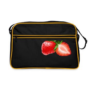 Erdbeeren Obst Frucht Strawberry Fruit - Retro Tasche - Schwarz/Gold - Vorne