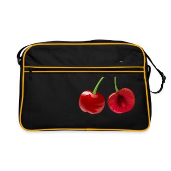 Kirsche Obst Frucht Cherry Fruit - Retro Tasche - Schwarz/Gold - Vorne