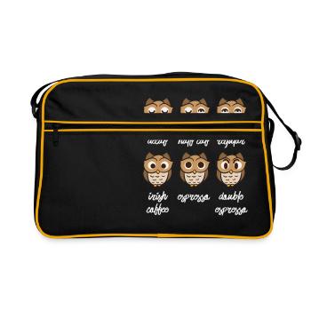 Verschiedene Stimmungen der Kaffee Eule - Retro Tasche - Schwarz/Gold - Vorne