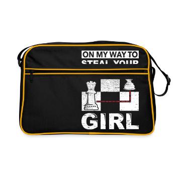Chess, Humor, Lady, Horse, Gift, Funny, Thief - Retro Bag - black/gold - Front