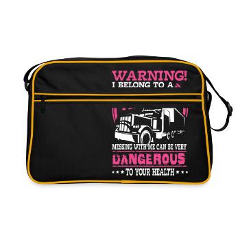 Warning I belong to a trucker - road rage - Retro Tasche - Schwarz/Gold - Vorne