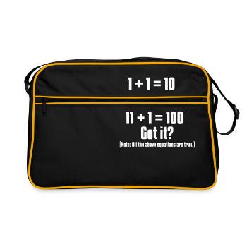 1 + 1 = 10. 10 + 1 = 11. 11 + 1 = 100. Verstanden? - Retro Tasche - Schwarz/Gold - Vorne