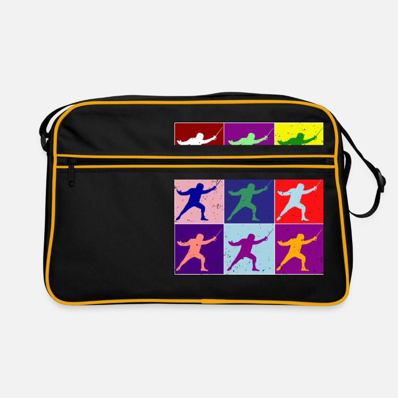 Fechter Silhouette Geschenk in vielen Farben Degen - Retro Tasche - Schwarz/Gold
