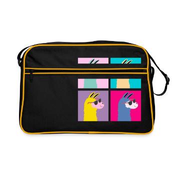 Four 4 Lama Old School Neon Animals Gift - Retro Bag - black/gold - Front
