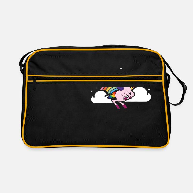 Unicorn-Einhorn in the clouds with rainbow - Retro Tasche - Schwarz/Gold