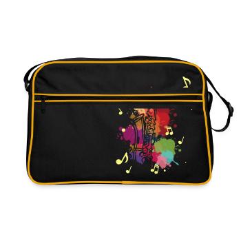 Saxofon Jazz Farbfleck Regenbogen Musiker Geschenk - Retro Tasche - Schwarz/Gold - Vorne