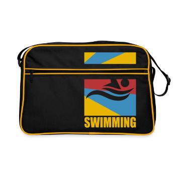 Schwimmen Vintage Schwimmer Tauchen Retro Geschenk - Retro Tasche - Schwarz/Gold - Vorne