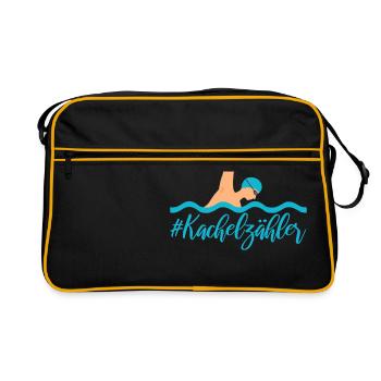 Kachelzähler Kraulen Schwimmer Geschenk - Retro Tasche - Schwarz/Gold - Vorne