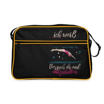 Schwimmerin Sprungbrett Geschenk - Retro Tasche - Schwarz/Gold - Vorne