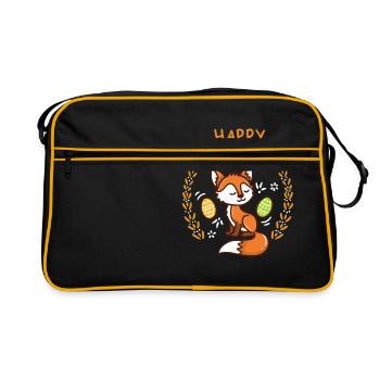 Fuchs - Füchsin - Ostern - Frohe Ostern - Geschenk - Retro Tasche - Schwarz/Gold - Vorne
