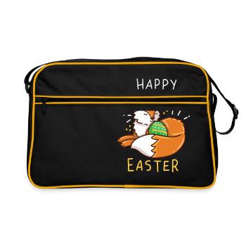 Fuchs - Füchsin - Ostern - Frohe Ostern - Geschenk - Retro Tasche - Schwarz/Gold - Vorne