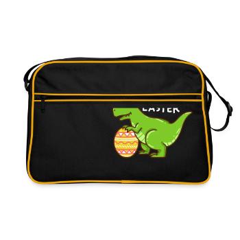 T-Rex - Ostern - Frohe Ostern - Geschenk - Osterei - Retro Tasche - Schwarz/Gold - Vorne