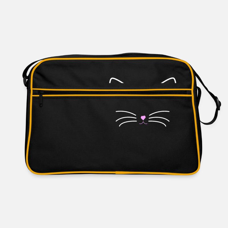 Katzengesicht - Retro Tasche - Schwarz/Gold
