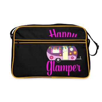 Happy Glamper Camping Glamping Liebhaber Geschenk - Retro Tasche - Schwarz/Gold - Vorne