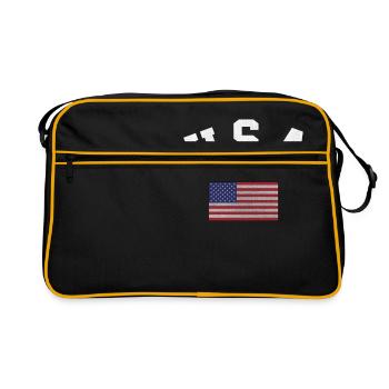 Patriotisches USA-Flaggen-T-Shirt für Juli 4. oder - Retro Tasche - Schwarz/Gold - Vorne