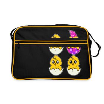 Poulet Punk Poulet Poulet Punker Bébé Individuel - Sac Retro - noir/or - Devant