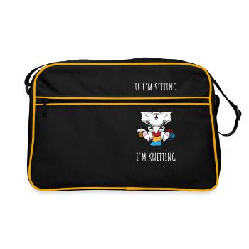 Knitting Cat Yarn Crochet Kitten Knitter Sewer - Retro Bag - black/gold - Front