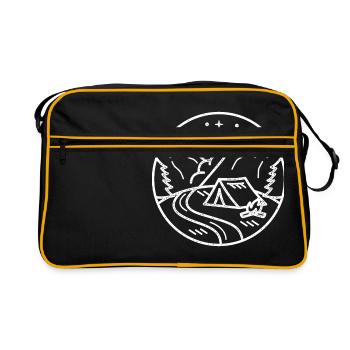 Camping Berge Zeichnung Campen Zelten Natur - Retro Tasche - Schwarz/Gold - Vorne