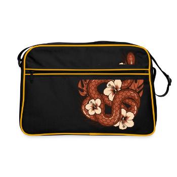 Snake Jungle Tropische Schlange Hibiskus - Retro Tasche - Schwarz/Gold - Vorne