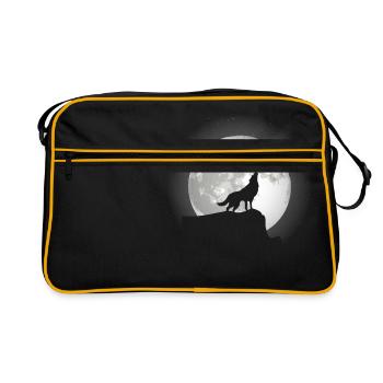 Wolf on a rock in the moonlight. - Retro Bag - black/gold - Front