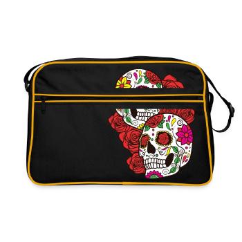 Crâne de sucre crâne crâne crâne Calavera Rose - Sac Retro - noir/or - Devant