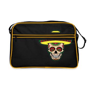 Mexican Sugar Skull Mexikaner Totenkopf - Retro Tasche - Schwarz/Gold - Vorne