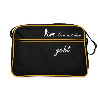 Weisser Deutscher Schäferhund - Der mit dem geht - Retro Tasche - Schwarz/Gold - Vorne