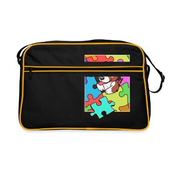 Beagle Puzzle Puzzeln Bunt Hund - Retro Tasche - Schwarz/Gold - Vorne