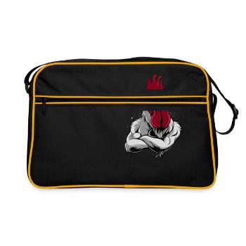 Hahn, Kampfhuhn, Kampfhahn, Huhn mit Muskeln - Retro Tasche - Schwarz/Gold - Vorne