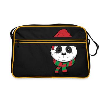 Christmas Panda Weihnachtspanda Gesicht - Retro Tasche - Schwarz/Gold - Vorne