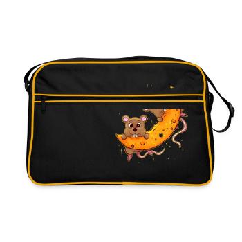 Mouse on cheese moon. Gift for cheese addict - Retro Bag - black/gold - Front