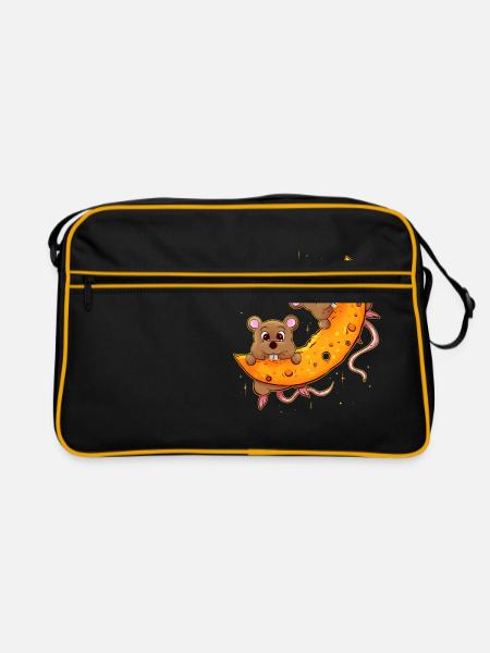 Mouse on cheese moon. Gift for cheese addict - Retro Bag - black/gold - Front