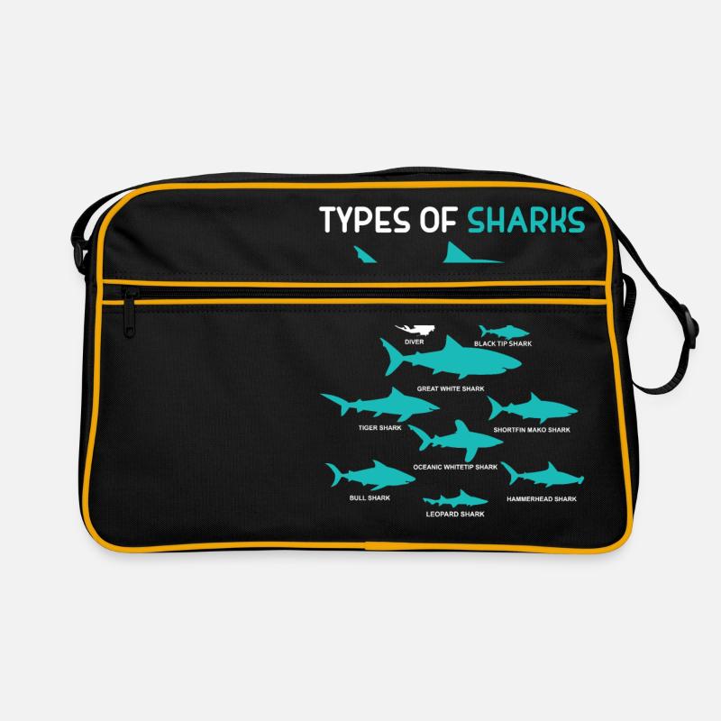 9 types de cadeau de requin Shark Ocean Beach - Sac Retro - noir/or