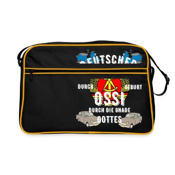 Deutscher durch Geburt Ossi durch Gnade Gottes - Retro Tasche - Schwarz/Gold - Vorne