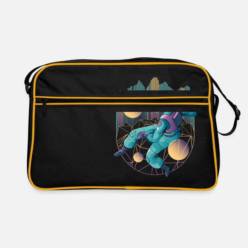 Techno Astronaut in coolen Neon Farben - Retro Tasche - Schwarz/Gold