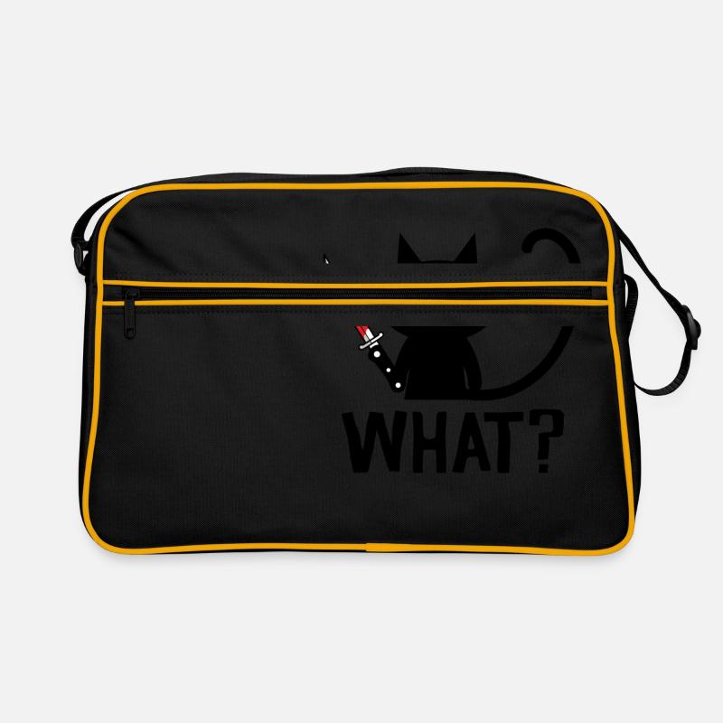 Was? | schwarze Ninja-Katze mit Messer Retro Tasche
