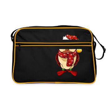 Weihnachtseule Weihnachten Eule Uhu Vogel Advent - Retro Tasche - Schwarz/Gold - Vorne