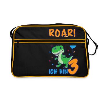 Roar Ich bin 3 Jahre Dino Geburtstagsgeschenk - Retro Tasche - Schwarz/Gold - Vorne