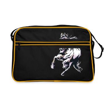 Tolles Pferd reitet Wildpferd in Wasserfarben Stil - Retro Tasche - Schwarz/Gold - Vorne