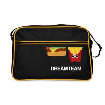 Burger Pommes Fast Food Dreamteam Geschenkidee - Retro Tasche - Schwarz/Gold - Vorne