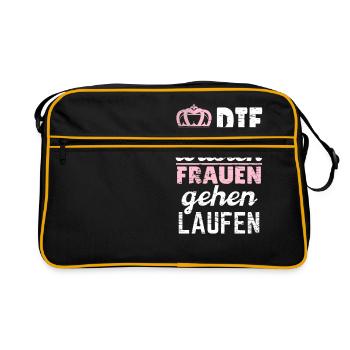 Frauen Mädchen Läufer Shirt Sport Geschenkidee - Retro Tasche - Schwarz/Gold - Vorne