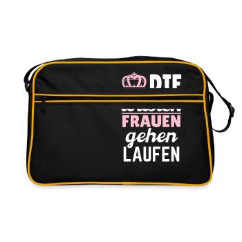 Frauen Mädchen Läufer Shirt Sport Geschenkidee - Retro Tasche - Schwarz/Gold - Vorne