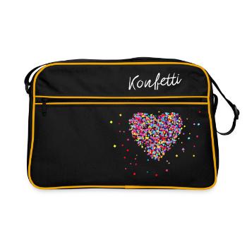Konfetti im Herzen - Retro Tasche - Schwarz/Gold - Vorne