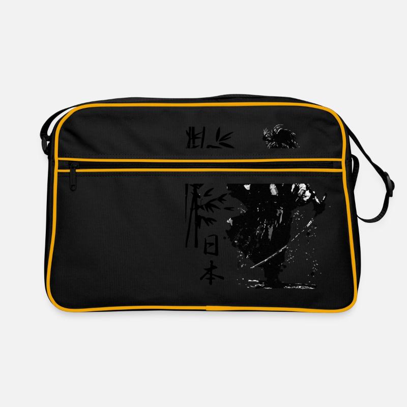 guerrier samouraï à pied prêt pour la bataille traditio - Sac Retro - noir/or