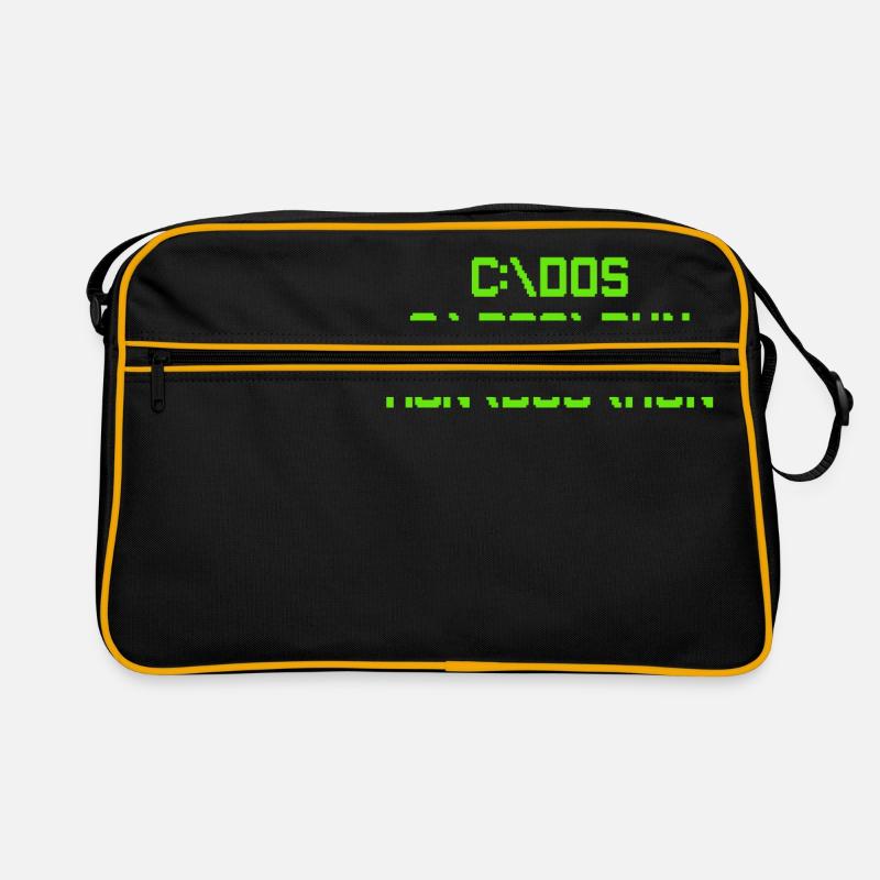 C:\DOS C:\DOS\RUN RUN\DOS\RUN Funny Computer Joke - Retro Tasche - Schwarz/Gold