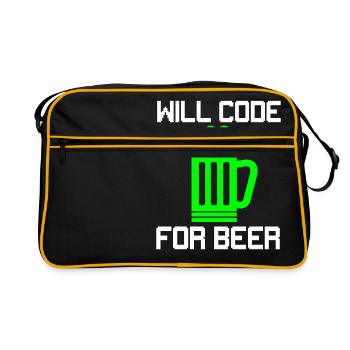 Will Code for Beer, Funny Programmer T-Shirt - Retro Bag - black/gold - Front