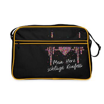 Herzschlag, Kölner Dom, Herz, Karneval - Retro Tasche - Schwarz/Gold - Vorne